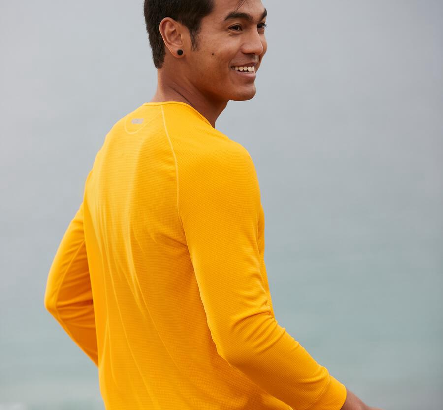 Hoka Australia One One Performance 3/4 Sleeve - Mens Tops Yellow - TDWXB-4058